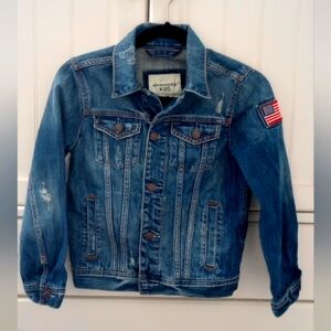 New W/O Tag Abercrombie Kids American Flag Patch Distressed Denim Jacket Girl 10